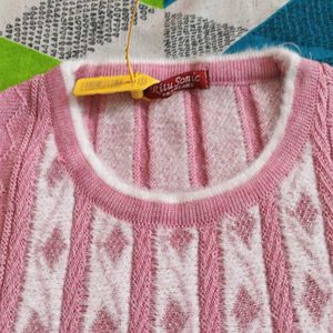 Pink &amp; White Knitted Kurta Set