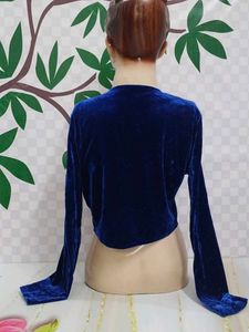 (425)Blue Velvet Cropped Jacket