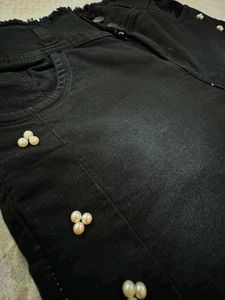Black Pearl Embellished Denim Shorts