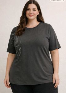 New Dark Grey Beaded Detail T shirt
