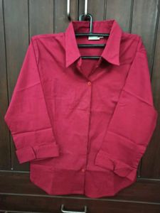 Maroon Cotton Lycra Button-Down Shirt