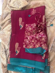 Vibrant Peacock Saree with Blouse