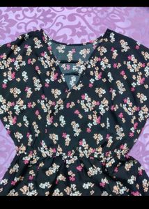 Floral Print Mini Dress with Lace Trim