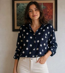 Navy Polka Dot Button-Up Shirt
