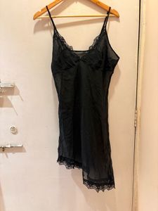 Black Lace Trimmed Slip Dress