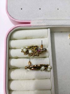 Vintage-Inspired Red Stone Pearl Drop Earrings