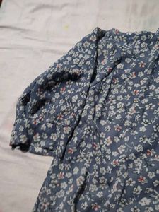 Blue Floral Long Sleeve Top