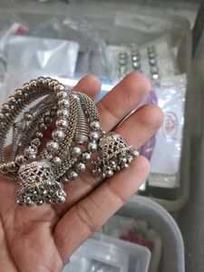 Oxidized Silver Jhumka Bangles