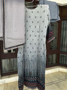 Elegant Grey Kurta Set with Dupatta