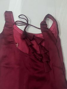 Maroon Ruffled Sleeveless kurta and pant set