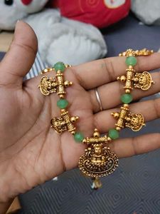 Traditional Gold Necklace with Green Beads