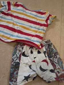 Striped Top &amp; Moon Print Shorts Set