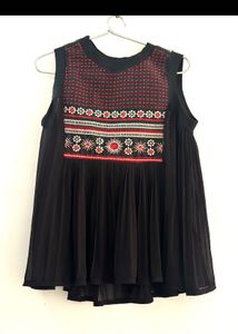 Chic Black Pleated Peplum Top