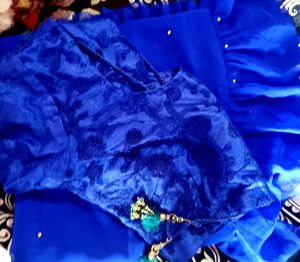 Elegant Royal Blue Ruffle Saree with stitched blou