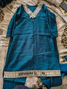 Teal Mirror Work Kurta set