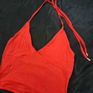 Red Halterneck Crop Top chatpate baddie goth