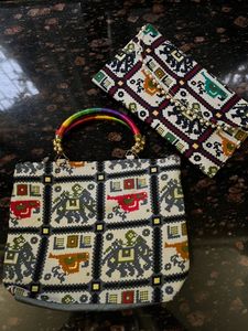 Set of ethnic handbag and wallet