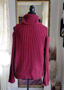 Burgundy Cold Shoulder Cable Knit