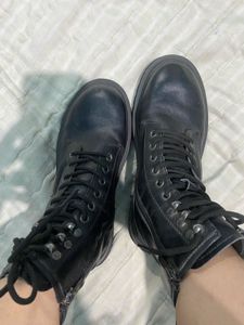 Black Leather Lace-Up &amp; Zip Boots