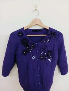 Embellished Purple Cardigan
