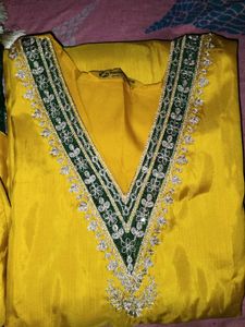 Yellow Kurta Set with Green Dupatta