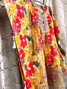 Gotta Patti Kaftan Set: Floral Print &amp; Tassels