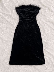 Black Velvet Feather Trim Dress