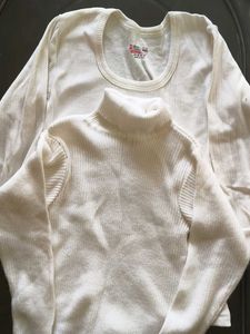White Ribbed Turtleneck and Crew Neck Top Set