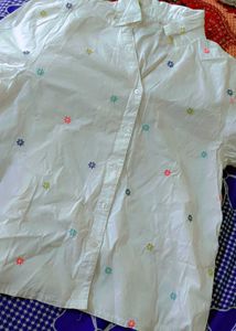 Cute Floral Embroidered White Shirt