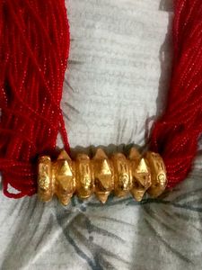 Red Beaded gorkha tilhari with Golden Pendant