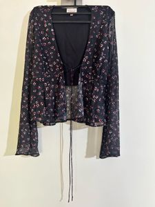 Favourite Floral Print Sheer Tie-Front Top