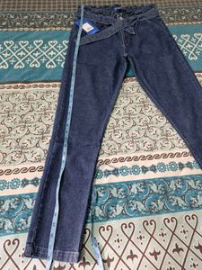 Stylish Dark Wash Belted Jeans