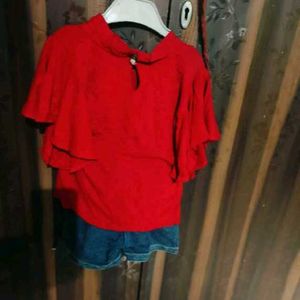 Red Cap Sleeve Top with Tie Detail