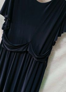 Elegant Navy Blue Flutter Sleeve Maxi Dress