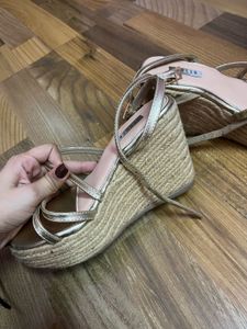 Gold Strappy Wedge Espadrille Sandals