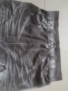 Stylish Distressed Grey Denim Look Leggings