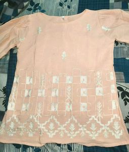 Peach Embroidered Kurta