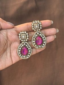 Stunning Pink Stone Dangle Earrings