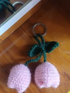 Cute Crochet Cherry Keychain