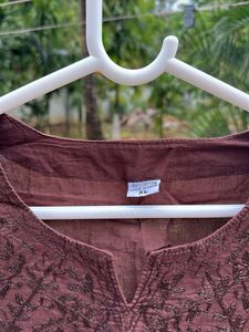 Embroidered Brown Cotton Kurta