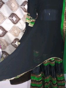 Black Kurta with Green lehga