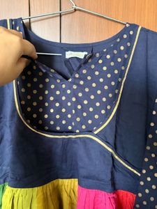 Vibrant Striped Kurta with Gold Print