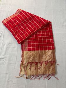Bright Red Gold Zari Work Dupatta