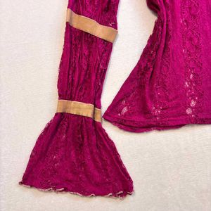 Y2k Vintage inspired Fuchsia Lace Bell sleeve Top