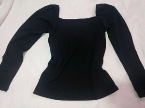 Black Puff Sleeve Square Neck Top