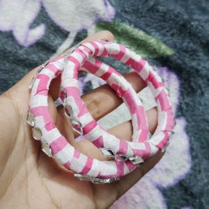 Handcrafted Pink &amp; Silver Bangle Set