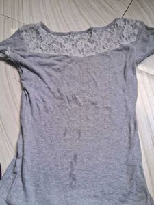Gray Tee with Lace Detail