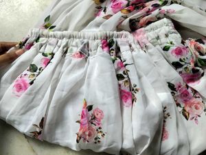 White Floral Chiffon Maxi Skirt