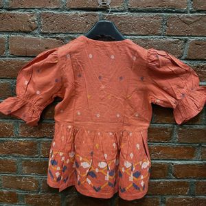 Boho Print V-Neck Top with Puff Sleeves