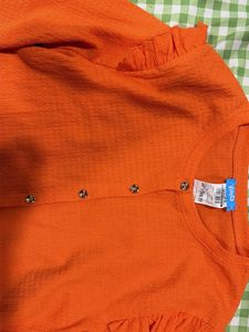 Bright Orange Textured Button-Up Top